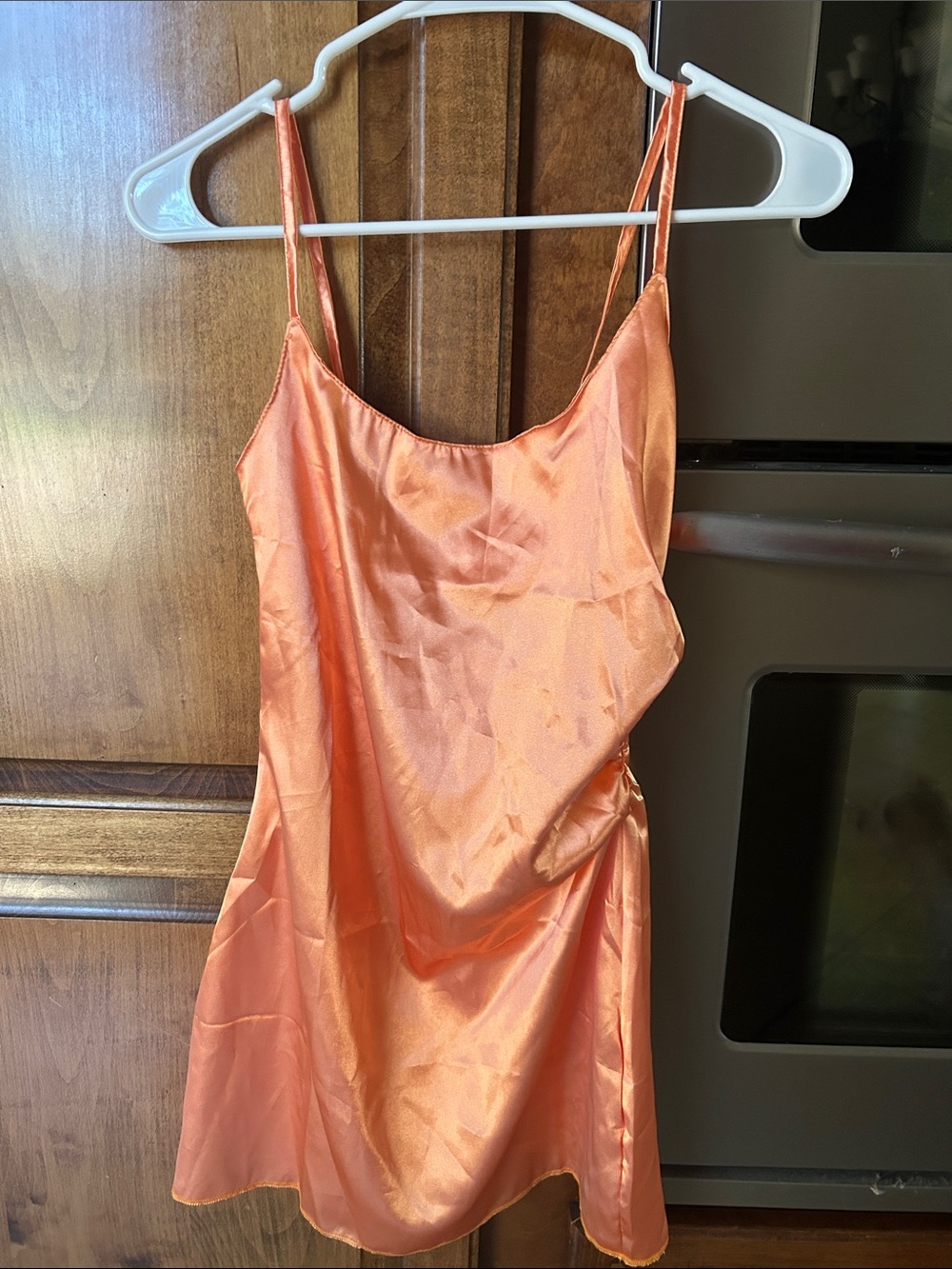 SHEIN Orange Satin Slip Chemise with Spaghetti Straps
